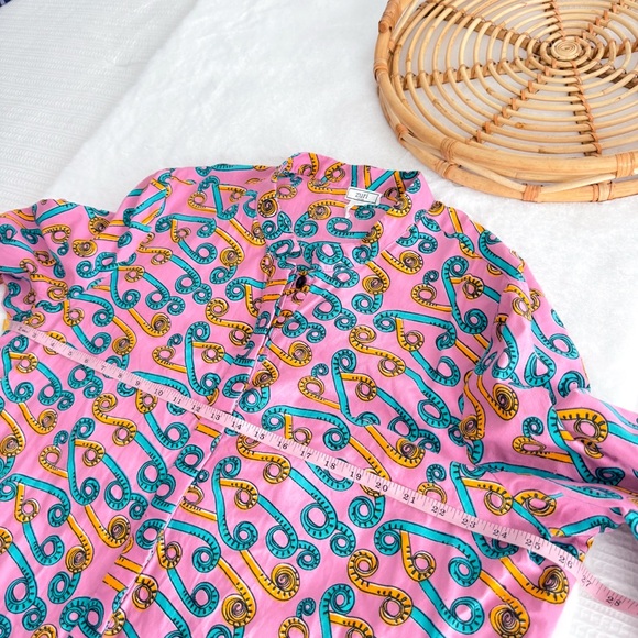 Zuri Fiddlesticks 3/4 Sleeve Kenya Dress Cotton Trapeze Pink Blue 2X Long - Picture 10 of 11